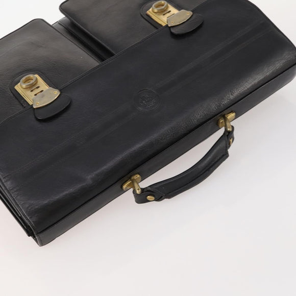 VERSACE Business Bag Leather Black Gold Auth bs33703