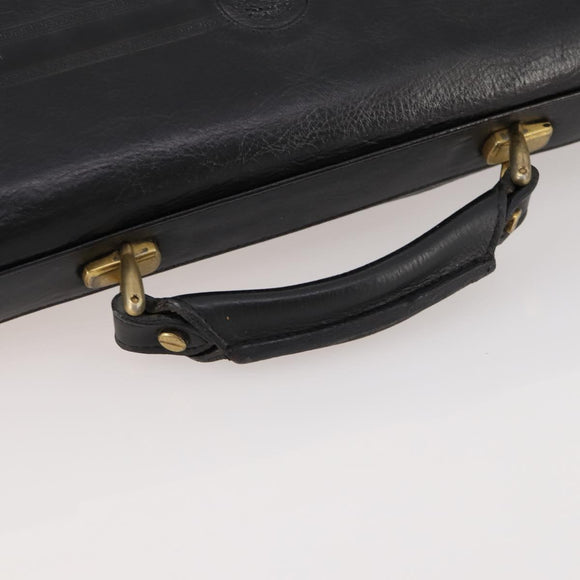 VERSACE Business Bag Leather Black Gold Auth bs33703