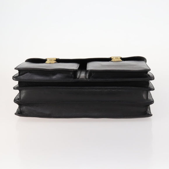 VERSACE Business Bag Leather Black Gold Auth bs33703