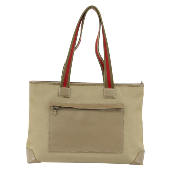 GUCCI Tote Bag Canvas Beige Khaki Red 019 0426 3444 Auth bs33705