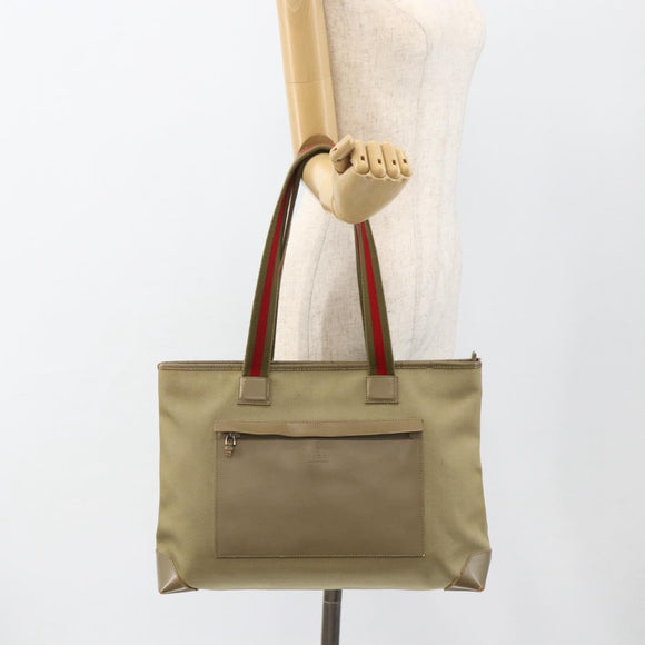 GUCCI Tote Bag Canvas Beige Khaki Red 019 0426 3444 Auth bs33705