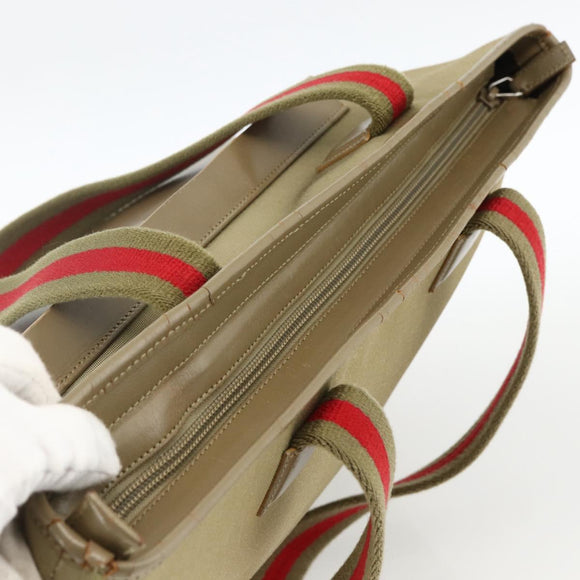 GUCCI Tote Bag Canvas Beige Khaki Red 019 0426 3444 Auth bs33705