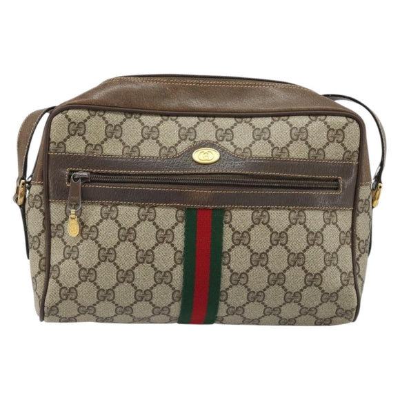 GUCCI GG Supreme Web Sherry Line Bag PVC Beige Gold 904 02 005 Auth bs33706