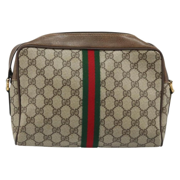 GUCCI GG Supreme Web Sherry Line Bag PVC Beige Gold 904 02 005 Auth bs33706