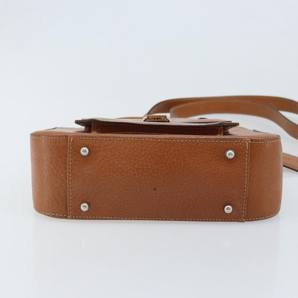 GUCCI Hand Bag Leather 2way Brown Silver Auth bs33707