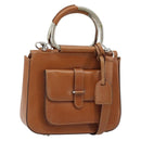 GUCCI Hand Bag Leather 2way Brown Silver Auth bs33707-1