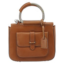 GUCCI Hand Bag Leather 2way Brown Silver Auth bs33707-13