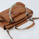 GUCCI Hand Bag Leather 2way Brown Silver Auth bs33707-6