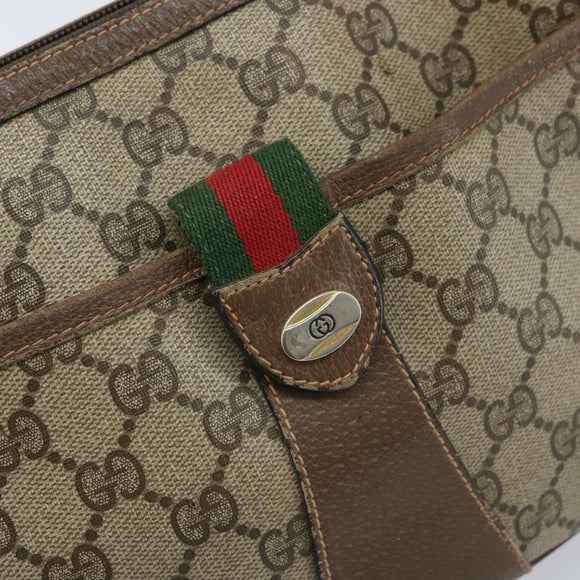 GUCCI GG Supreme Web Sherry Line Bag PVC Beige Gold 89 02 032 Auth bs33708