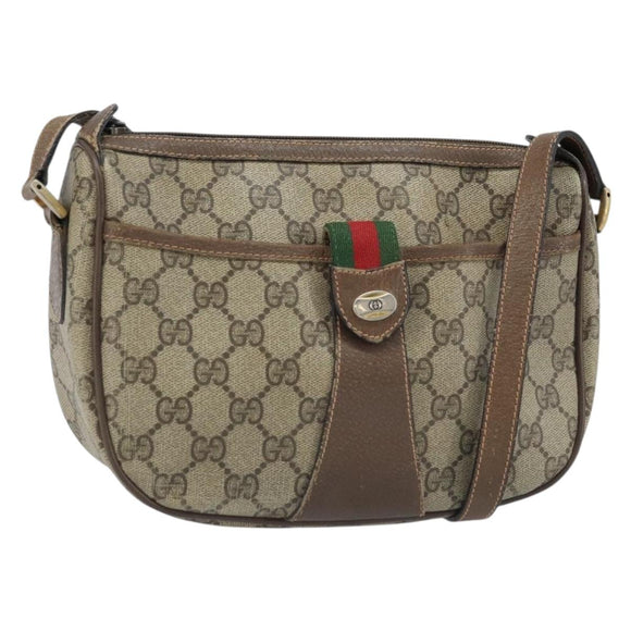 GUCCI GG Supreme Web Sherry Line Bag PVC Beige Gold 89 02 032 Auth bs33708