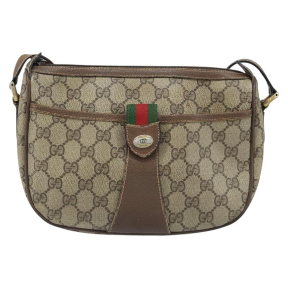 GUCCI GG Supreme Web Sherry Line Bag PVC Beige Gold 89 02 032 Auth bs33708