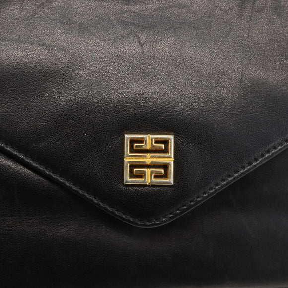 GIVENCHY Shoulder Bag Leather Black Gold Auth bs33713