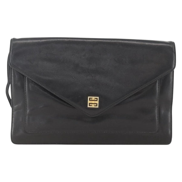 GIVENCHY Shoulder Bag Leather Black Gold Auth bs33713