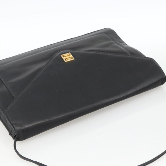 GIVENCHY Shoulder Bag Leather Black Gold Auth bs33713