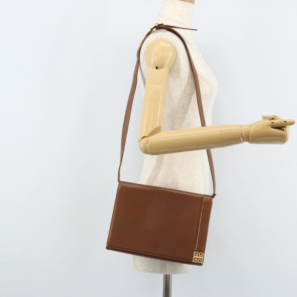 GIVENCHY Shoulder Bag Leather Brown Gold Auth bs33714