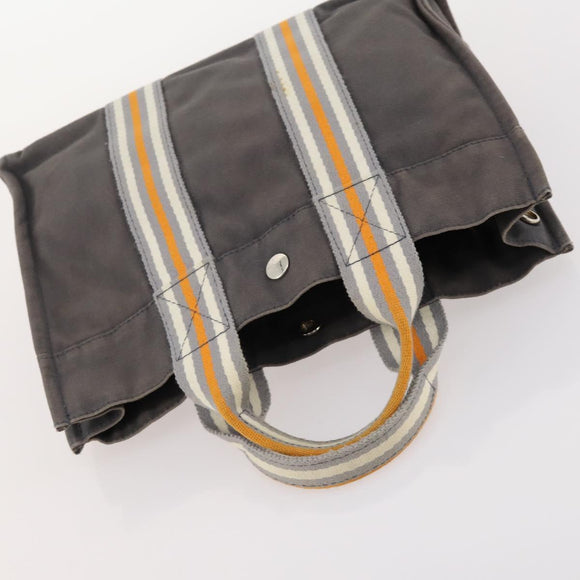 HERMES Fourre Tout Hand Bag Canvas 2 Set Gray Navy Auth bs33715