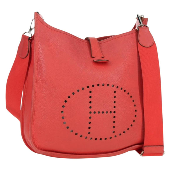 HERMES Evelyn GM Shoulder Bag Leather Pink Silver Auth bs33716V