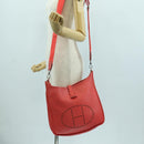 HERMES Evelyn GM Shoulder Bag Leather Pink Silver Auth bs33716V-26