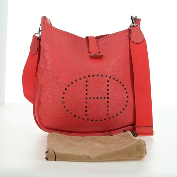 HERMES Evelyn GM Shoulder Bag Leather Pink Silver Auth bs33716V