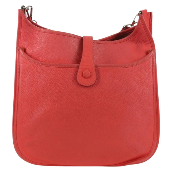 HERMES Evelyn GM Shoulder Bag Leather Pink Silver Auth bs33716V
