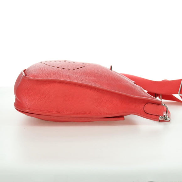 HERMES Evelyn GM Shoulder Bag Leather Pink Silver Auth bs33716V
