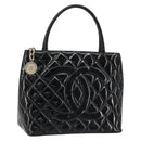 CHANEL Matelasse Reprint Tote Bag Patent leather Black CC Auth bs33721-1
