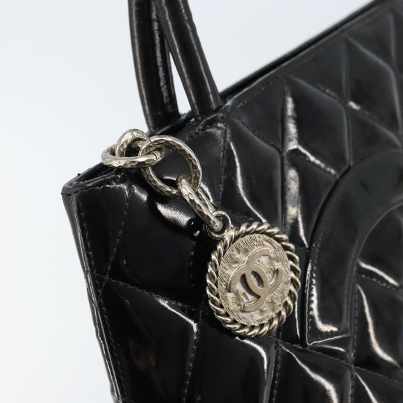 CHANEL Matelasse Reprint Tote Bag Patent leather Black CC Auth bs33721