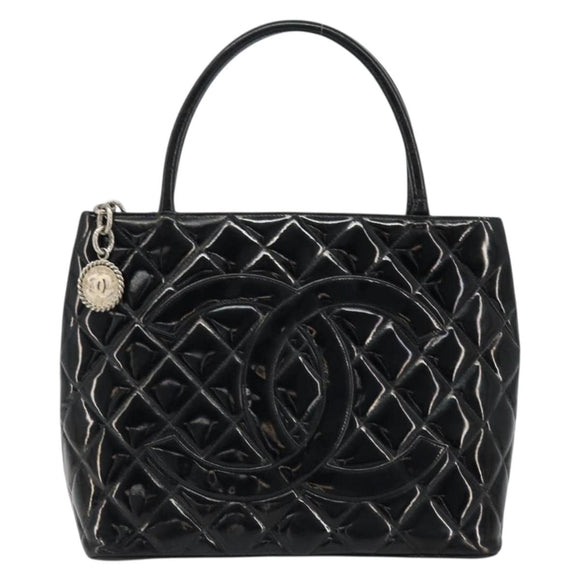 CHANEL Matelasse Reprint Tote Bag Patent leather Black CC Auth bs33721
