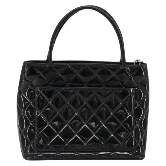 CHANEL Matelasse Reprint Tote Bag Patent leather Black CC Auth bs33721