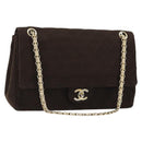 CHANEL Matelasse Chain Shoulder Bag Cotton Brown Gold CC Auth bs33723-1