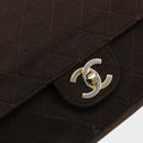 CHANEL Matelasse Chain Shoulder Bag Cotton Brown Gold CC Auth bs33723-18