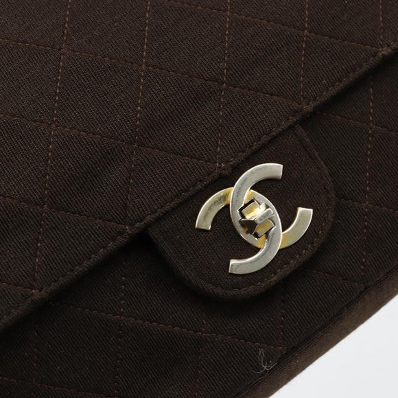 CHANEL Matelasse Chain Shoulder Bag Cotton Brown Gold CC Auth bs33723