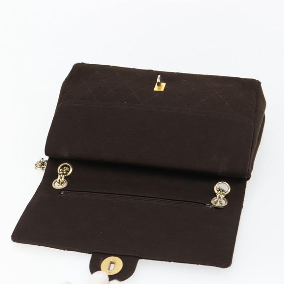 CHANEL Matelasse Chain Shoulder Bag Cotton Brown Gold CC Auth bs33723