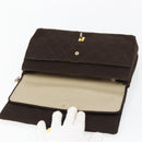 CHANEL Matelasse Chain Shoulder Bag Cotton Brown Gold CC Auth bs33723-9
