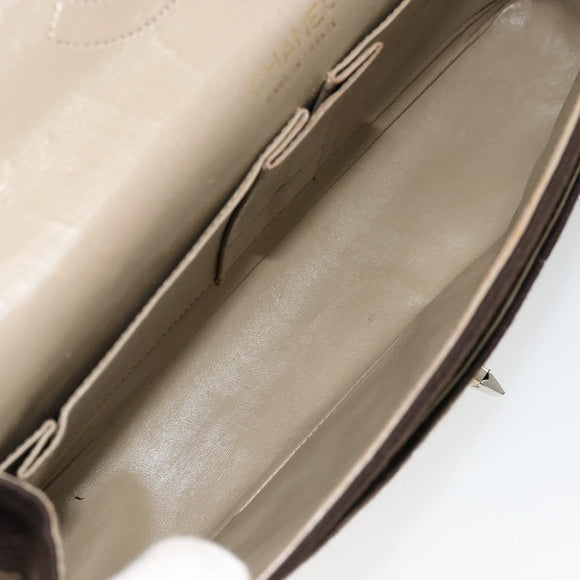 CHANEL Matelasse Chain Shoulder Bag Cotton Brown Gold CC Auth bs33723