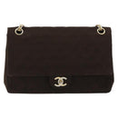CHANEL Matelasse Chain Shoulder Bag Cotton Brown Gold CC Auth bs33723-13