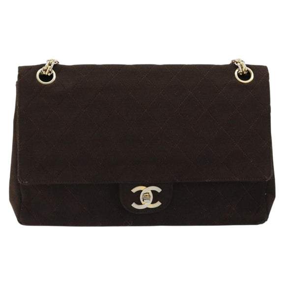 CHANEL Matelasse Chain Shoulder Bag Cotton Brown Gold CC Auth bs33723