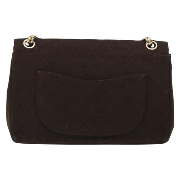 CHANEL Matelasse Chain Shoulder Bag Cotton Brown Gold CC Auth bs33723