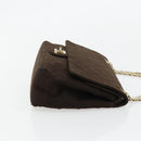 CHANEL Matelasse Chain Shoulder Bag Cotton Brown Gold CC Auth bs33723-3