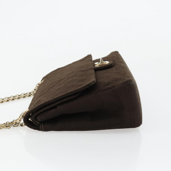 CHANEL Matelasse Chain Shoulder Bag Cotton Brown Gold CC Auth bs33723