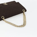 CHANEL Matelasse Chain Shoulder Bag Cotton Brown Gold CC Auth bs33723-7