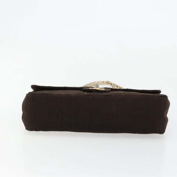 CHANEL Matelasse Chain Shoulder Bag Cotton Brown Gold CC Auth bs33723