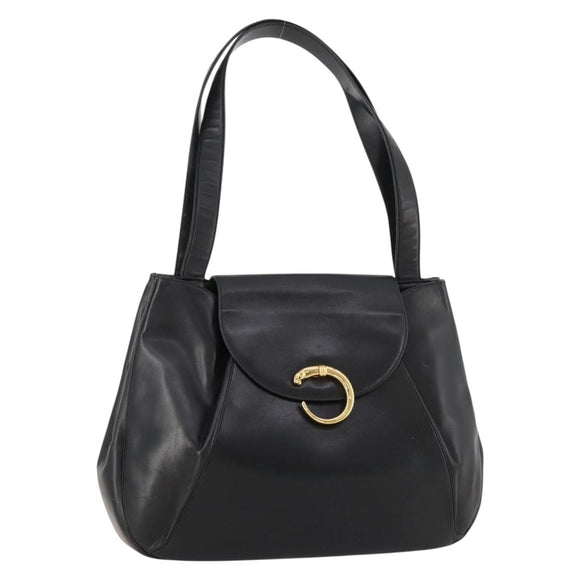 CARTIER Tote Tas Leer Zwart Goud Auth bs33730