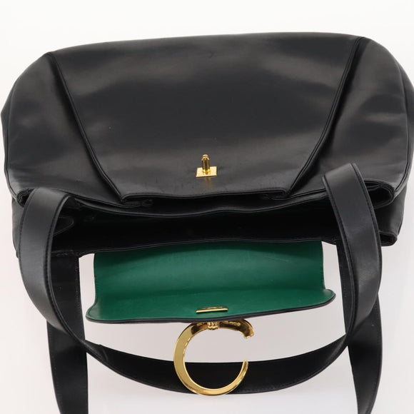 CARTIER Tote Tas Leer Zwart Goud Auth bs33730