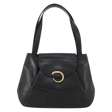 CARTIER Tote Bag Leather Black Gold Auth bs33730 - 0