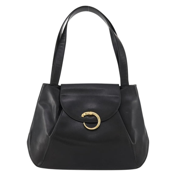 CARTIER Tote Tas Leer Zwart Goud Auth bs33730