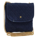 CHANEL Chain Pouch Cotton Navy Gold CC Auth bs33731-1