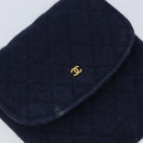 CHANEL Chain Pouch Cotton Navy Gold CC Auth bs33731-14