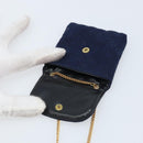 CHANEL Chain Pouch Cotton Navy Gold CC Auth bs33731-15