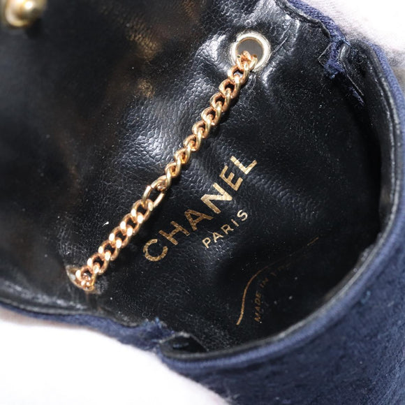CHANEL Chain Pouch Cotton Navy Gold CC Auth bs33731